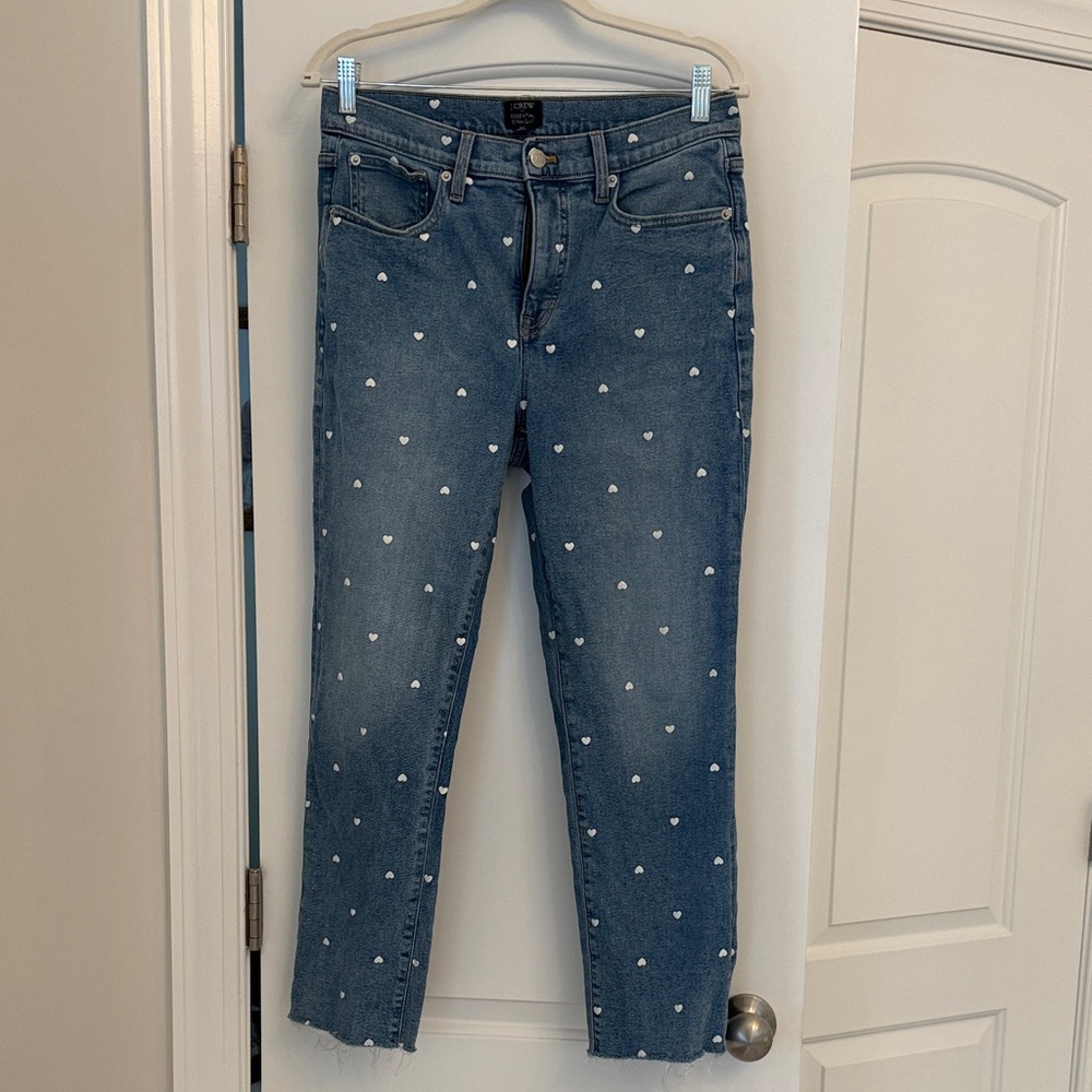 J. Crew Blue Cropped Jeans with Heart Design